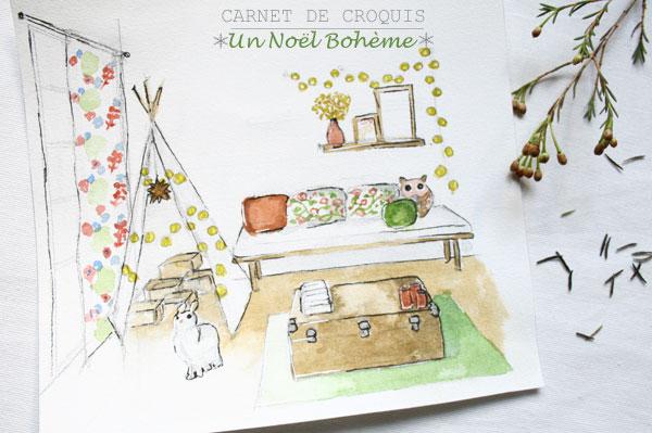 Croquis Noël Bohème silenceondecore-blog.com //Mon carnet de croquis// Un Noël Bohème