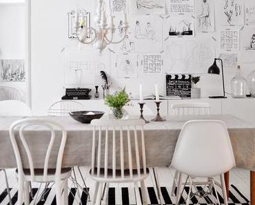 Un intérieur scandinave en blanc et noir