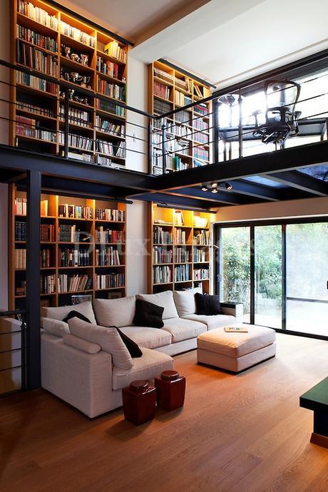 modern contemporary living room with mezzanine