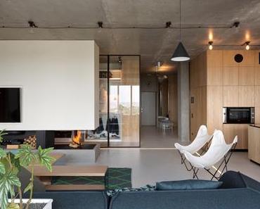 Bois et béton dans un Penthouse ukrainien