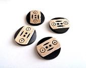 4 Carved Round Bone Button Tribal 25mm