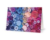 Pink and Blue Buttons greeting card - Blank notecard for Sewing Lovers