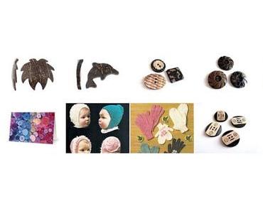 Nouveaux boutons en os, pendentifs en bois de coco et patrons de tricot vintage.