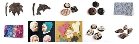 Nouveaux boutons en os, pendentifs en bois de coco et patrons de tricot vintage.