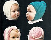 Vintage Bruneau Baby Hats Knitting Pattern 3037