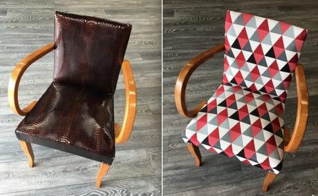 avant après fauteuil retapisser tissu moderne