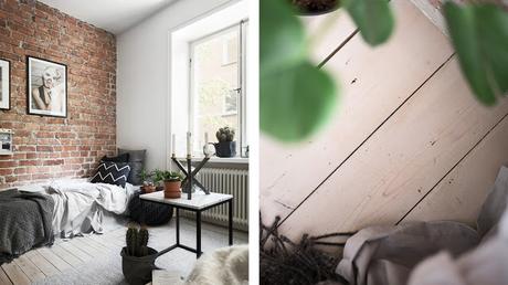 Suède / Studio de 20m² avec un mur de briques / Suède / Studio de 20m² avec un mur de briques /
