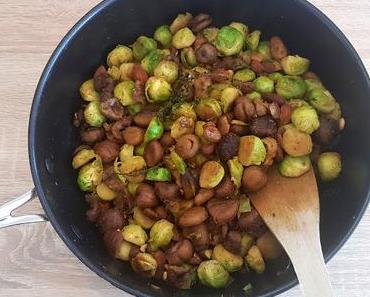 Poêlée de Choux de Bruxelles et Marrons, Epicée au Curry et à la Sauce Soja