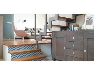 Déco d’escalier : la contremarche à chevrons